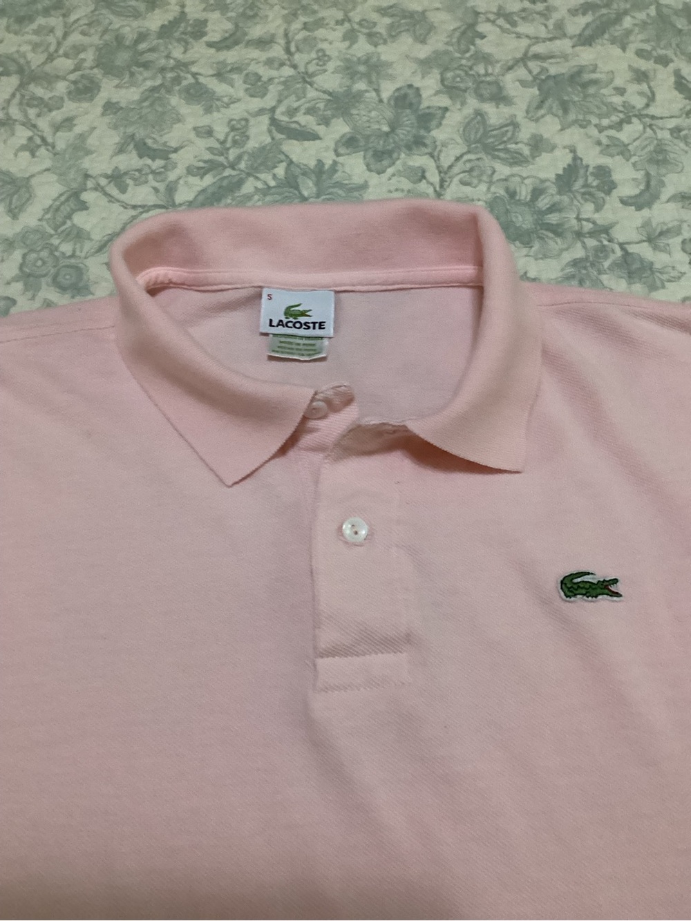 Lacoste Men’s Light Pink Pique Polo with Green Crocodile Logo